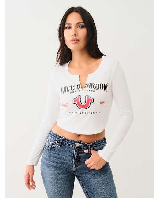True Religion White Horseshoe Logo Rib Long Sleeve Baby T-shirt