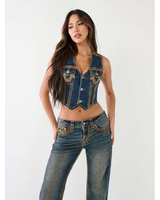 TRUE RELIGION Super Q Denim Vest in Blue | Lyst