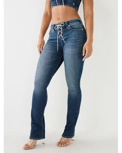 True Religion Blue Crystal Lace Up Mid-rise Billie