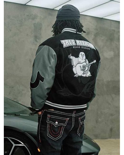 TRUE RELIGION Men's Black True Og Boxy Varsity Jacket