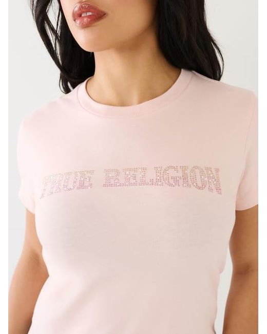 True Religion Pink Ombre Crystal Arched Logo Tee