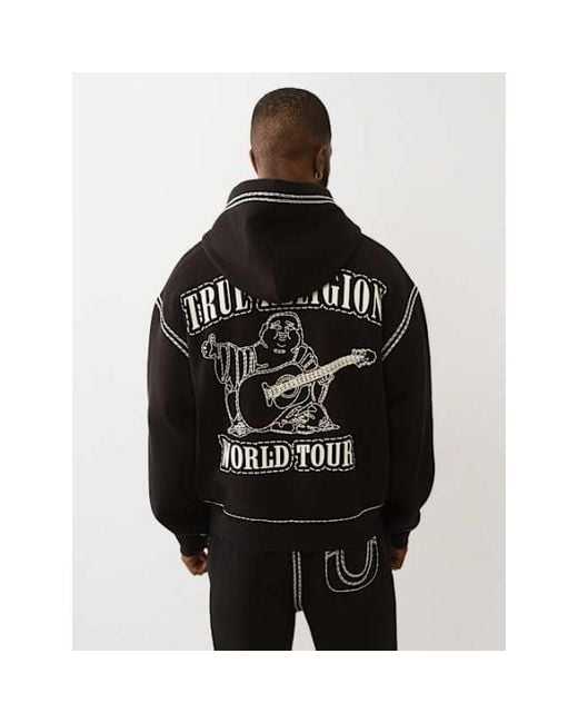 TRUE RELIGION Super Qt Boxy Zip Hoodie in Black for Men | Lyst