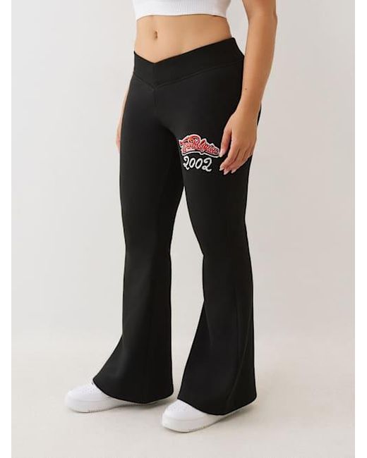 True Religion Black Crystal V Waistband Flared Sweat Pant