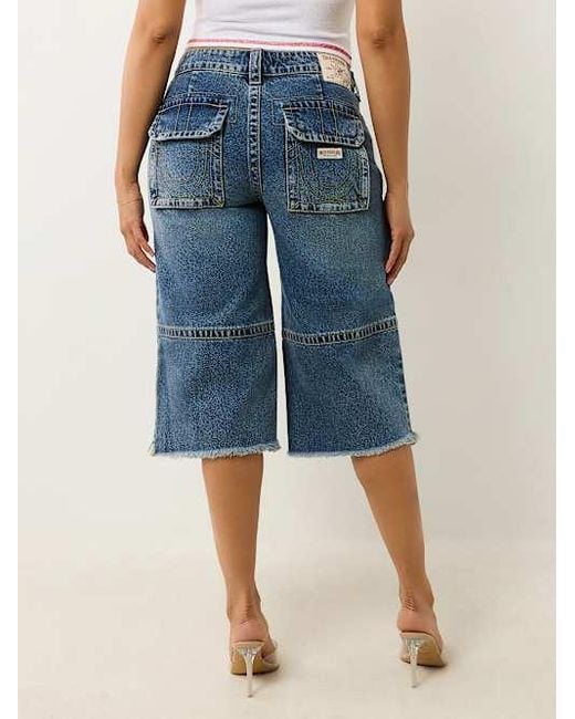 True Religion Blue Bobbi Baggy Cargo Capri Jean