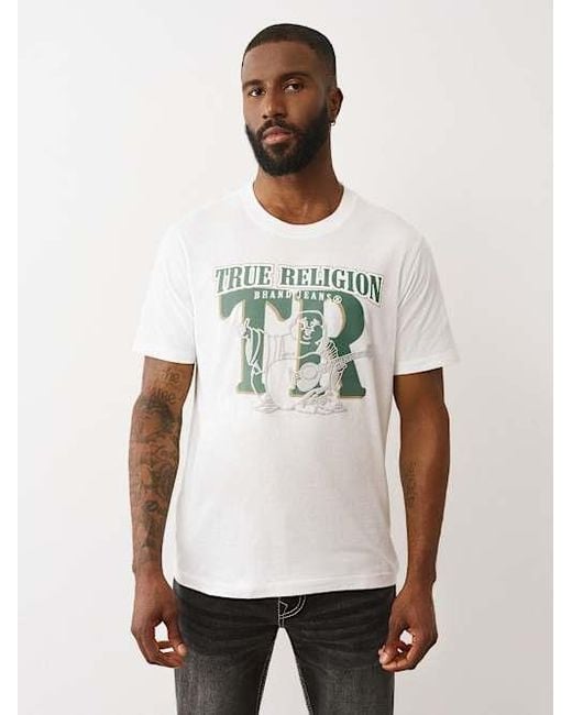 TRUE RELIGION Men's White Buddha Logo Overlay Graphic T-shirt