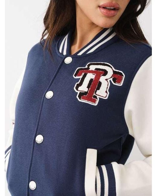 True Religion Blue Fleece Patch Varsity Jacket
