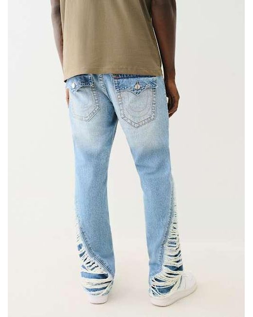 True Religion Joey Destroyed Slit Slim Flare Jean in Blue