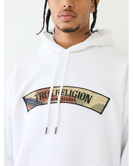 True Religion White Embroidered Patch Hoodie for men