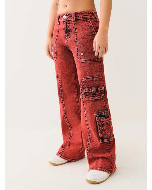True Religion Red Bobbi Baggy Cargo Pant
