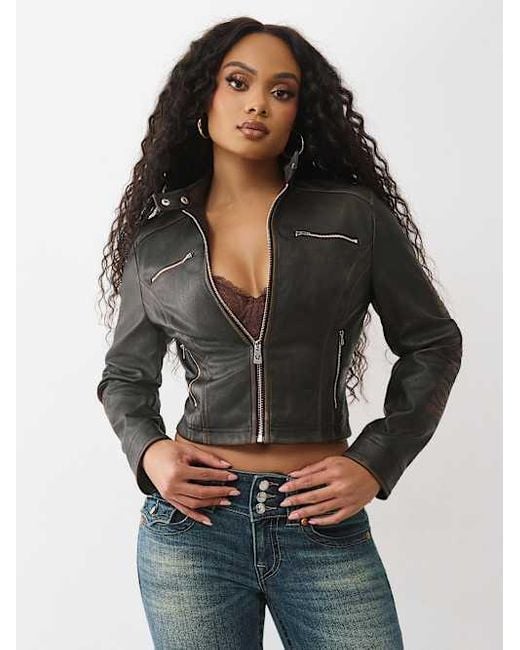 True Religion Black Logo Zip Moto Jacket