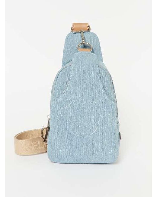 True Religion Blue Stitched Horseshoe Sling Bag