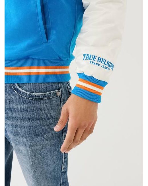 True Religion Blue Varsity Bomber Jacket for men
