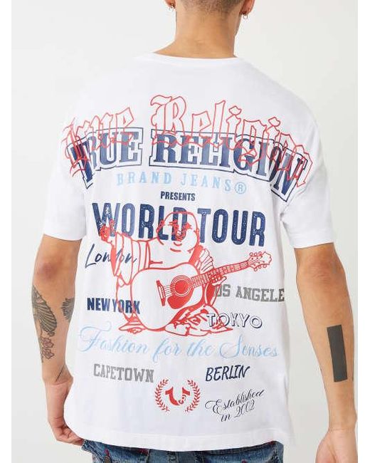 True Religion White World Tour Logo Relaxed Tee for men