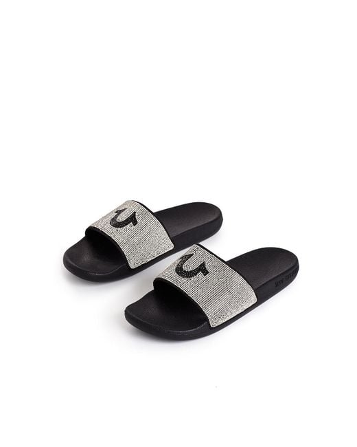 True Religion Black Tr Crystal Slides