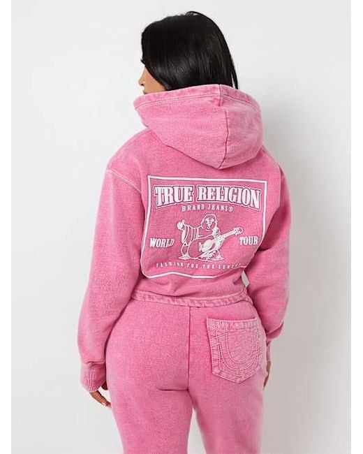 True Religion Pink Vintage Wash V Notch Hoodie