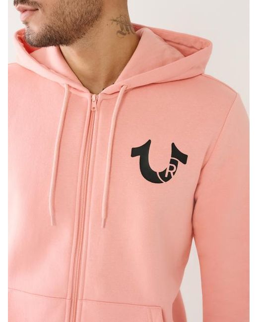 True Religion Pink Horseshoe Logo Zip Hoodie for men