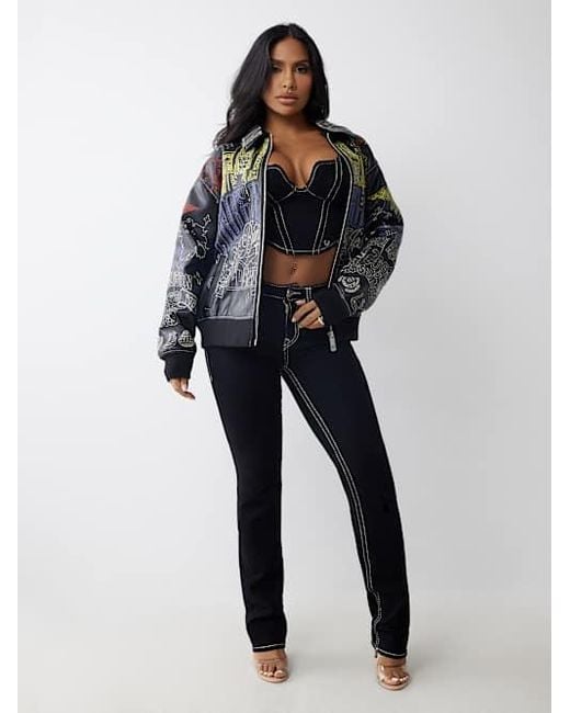 True Religion Gray Embroidered Faux Leather Jacket