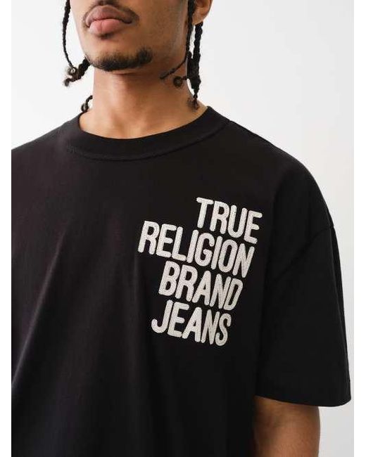 True Religion Black Chain Embroidered Tee for men