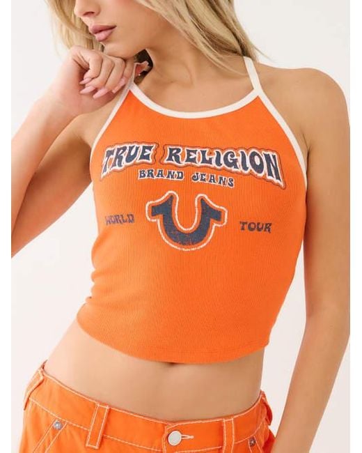 True Religion Blue Faded Tr Logo Rib Tank Top
