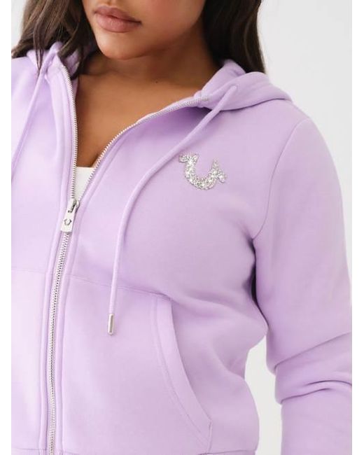True Religion Purple Crystal Logo Zip Fleece Hoodie