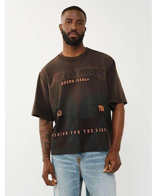 True Religion Black Grunge Logo Heavyweight Boxy T-shirt for men