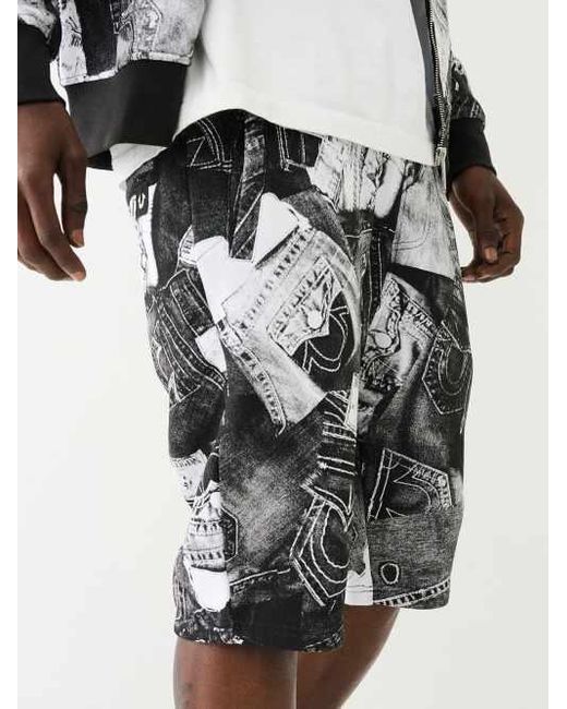 True Religion Black Tr Jean Graphic Fleece Sweat Short for men