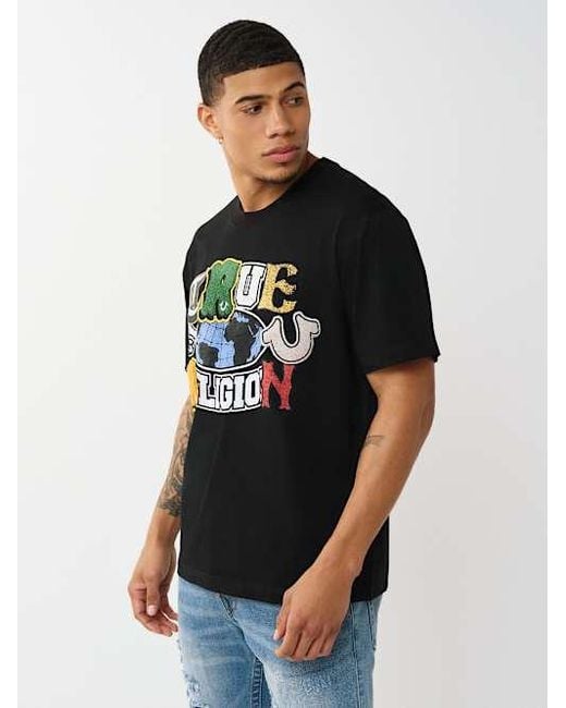 True Religion Black Global Logo Patch T-shirt for men