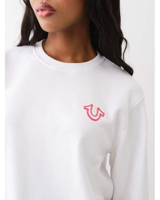 True Religion White Embroidered Fleece Boyfriend Sweater
