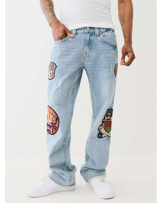 True Religion Blue Billy Distressed Patch Bootcut Jean for men