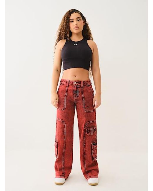 True Religion Red Bobbi Baggy Cargo Pant