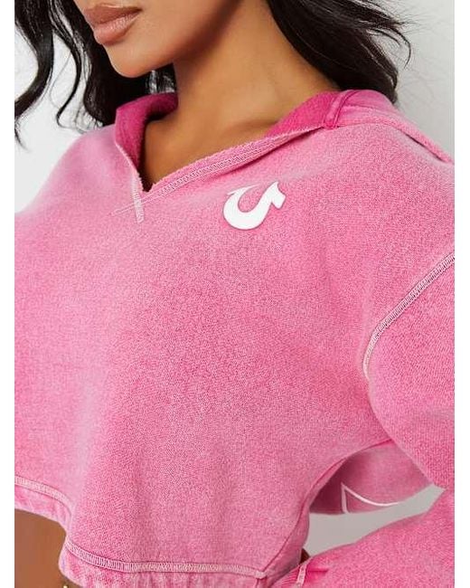 True Religion Pink Vintage Wash V Notch Hoodie