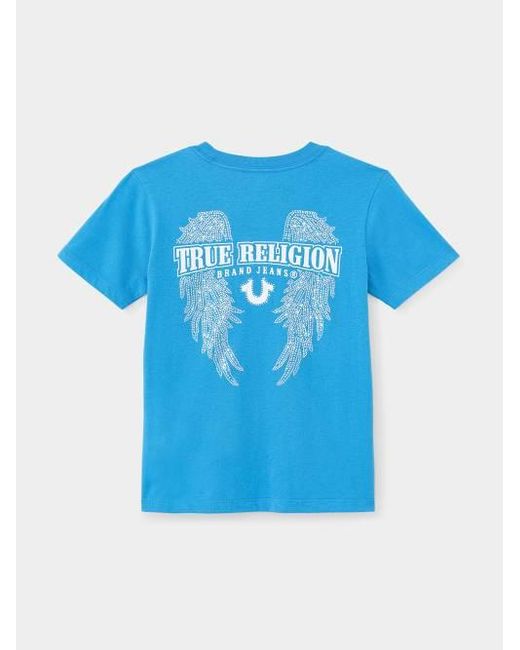 True Religion Blue Girls Crystal Angel Wings Tee