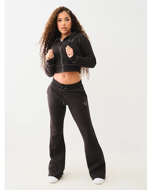 True Religion Red Joey Mid Rise Big T Flare Sweat Pant