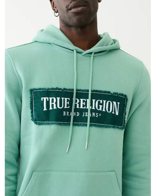 True Religion Green Frayed Arch Logo Hoodie for men