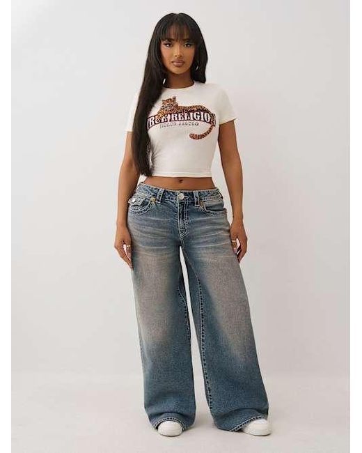 True Religion Blue Jessie Mid Rise Big T Super Baggy Jean