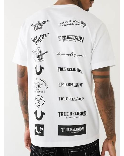 True Religion White Multi Logo Crew Tee for men
