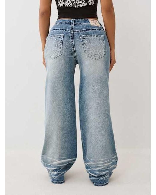 True Religion Blue Bobbi Mid Rise Big T Baggy Jean