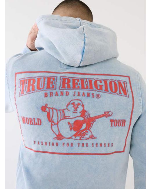 True Religion Gray Acid Wash Big T Zip Hoodie for men