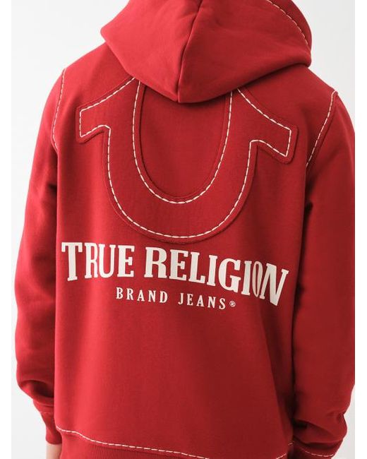 True Religion Red Horseshoe Applique Super T Fleece Hoodie for men