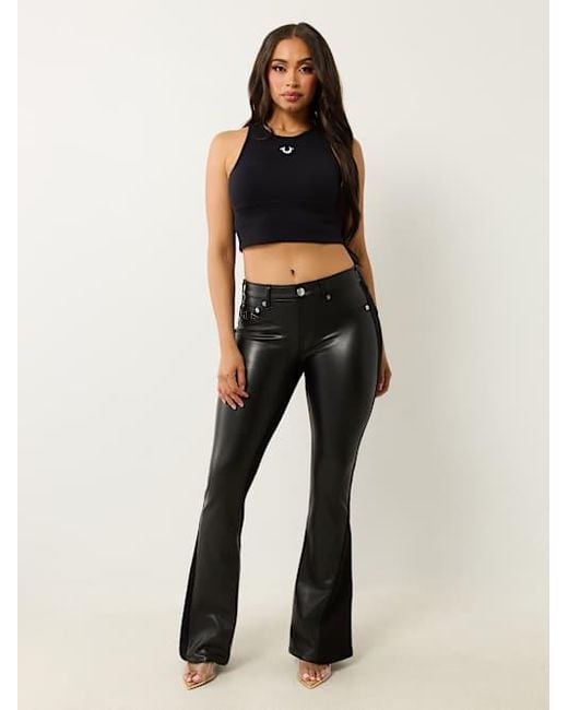 True Religion Black Joey Faux Leather Ponte Flare Jean