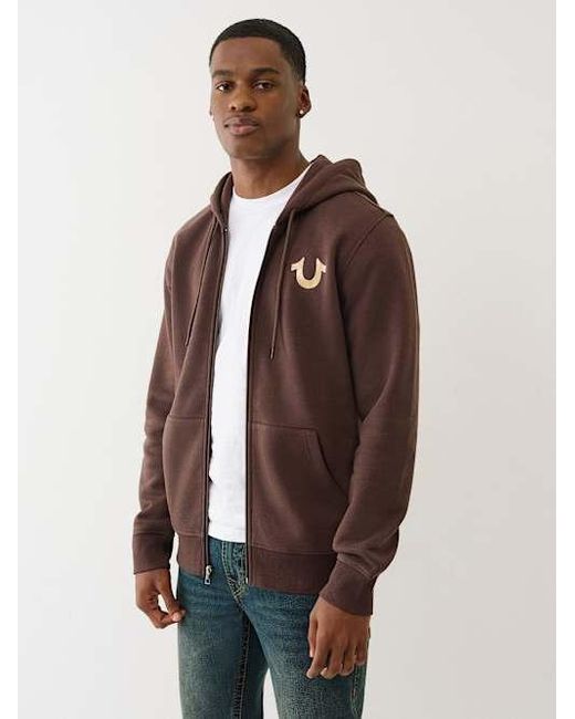 True Religion Brown Buddha Seal Zip Hoodie for men