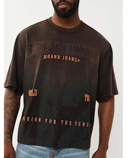 True Religion Black Grunge Logo Heavyweight Boxy T-shirt for men