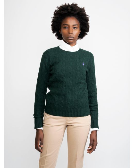 Ralph Lauren Cashmere College Green Julianna Cable Sweater | Lyst