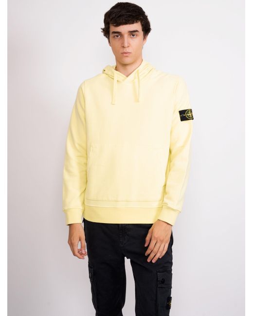 Stone Island Cotton Yellow Hooded Sweatshirt in Natural for Men | Lyst