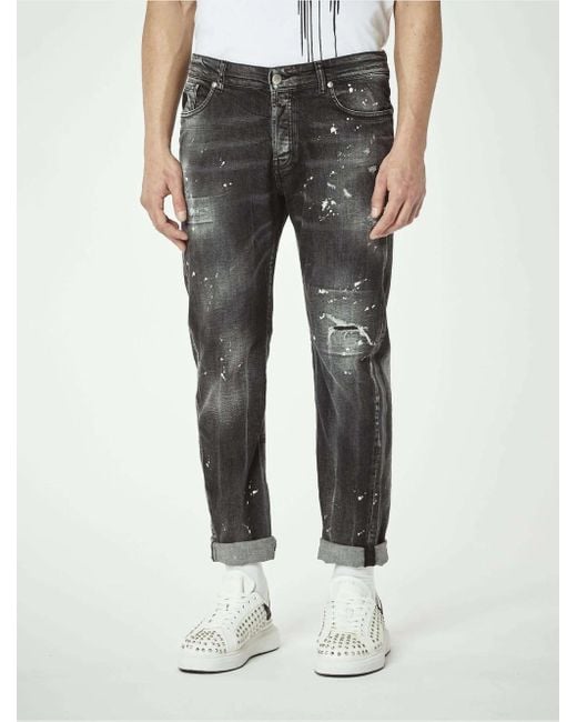 John Richmond Denim Skinny Jeans With Black Splashes in Gray for Men | Lyst