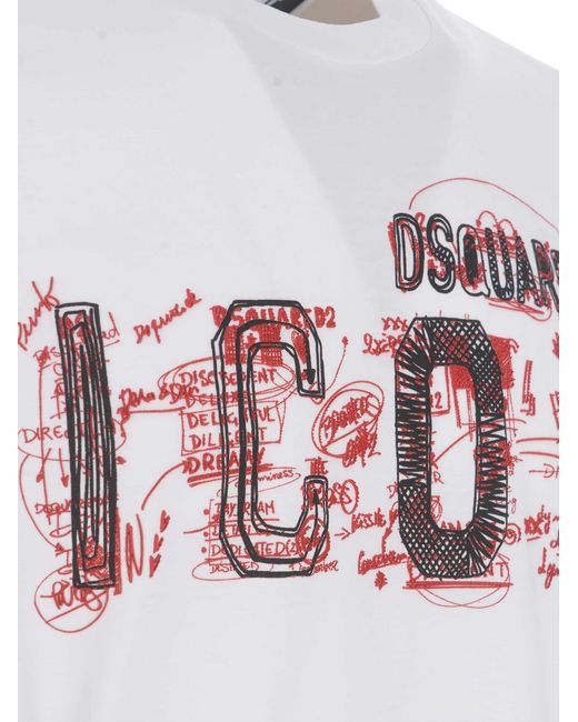 T-shirt 2 "Scribble" di DSquared² in White da Uomo