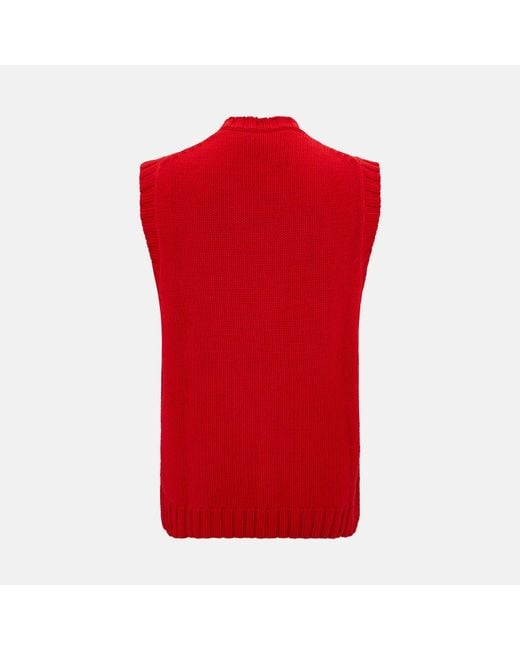 Turnbull & Asser Red Merino V-neck Sleeveless Cardigan for men