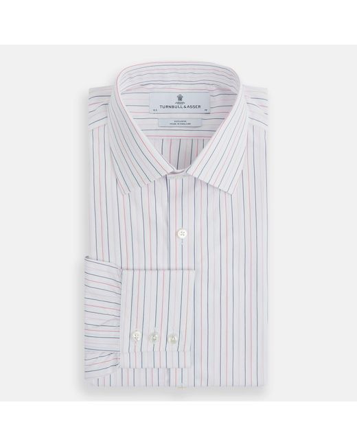 Turnbull & Asser White Pink And Blue Wide Pinstripe Mayfair Shirt for men