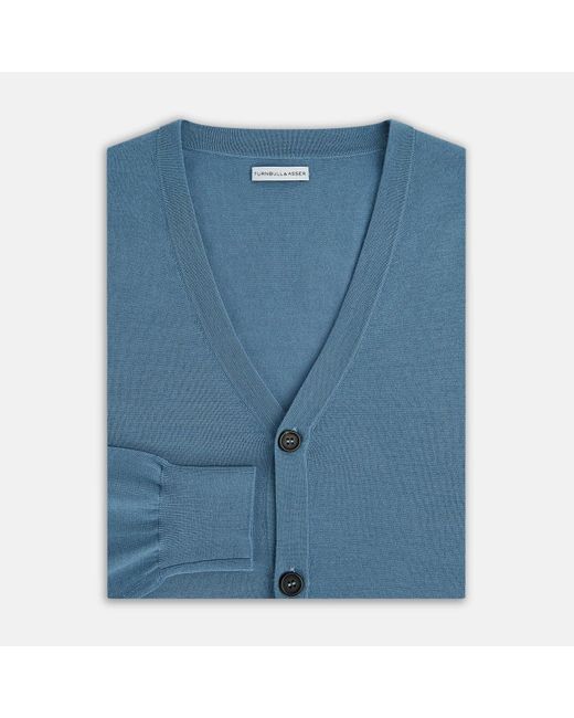 Turnbull & Asser Pale Blue Fine Merino V-neck Cardigan for men