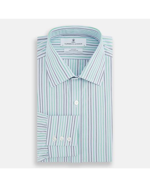 Turnbull & Asser Green And Blue Shadow Pinstripe Mayfair Shirt for men
